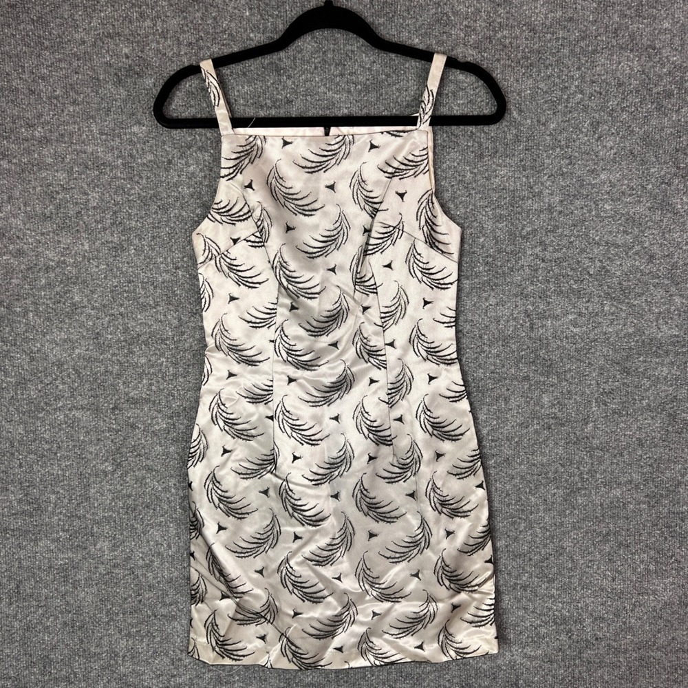 Vintage 90s Y2K Rampage Silver Black Feather Print Mini Dress Size 3 USA Made